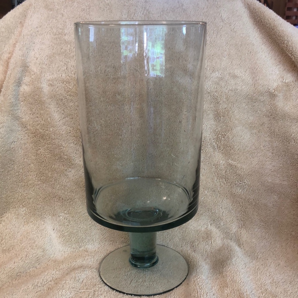 Hurricane Footed Green Glass Candle Holder (candle is not included)